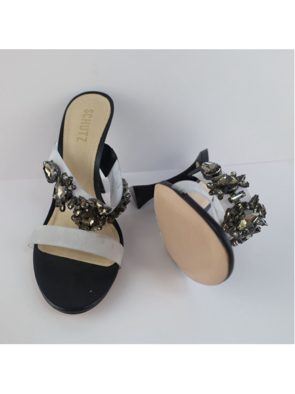 Laureen Vinyl & Crystal Heel Sandal by Schutz- 8.5 Black Vinyl & Crystal- 0341 - Picture 6 of 13